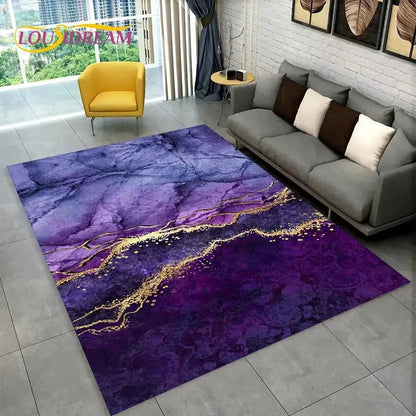 Nordic Blue Golden Colour Marble Geometric Area Rug,Carpet Rug for Living Room Bedroom Sofa Doormat Decor,Kid Non-slip Floor Mat