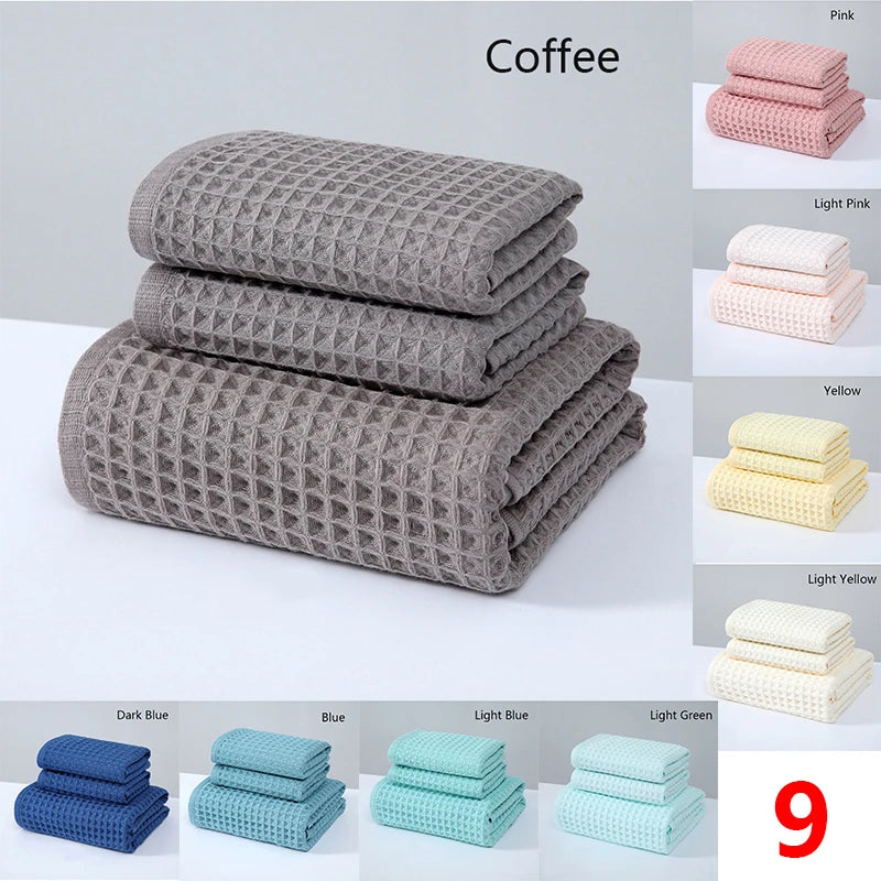 Premium Cotton Waffle Towel Set | Ultra-Absorbent Quick-Dry Bath & Hand Towels