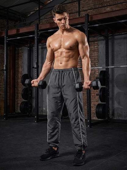 Men's Trendy Sporty Pants with Lines Gym Workout Running Trousers with Side Pockets Athletic Quick-Dry Breathable Sweatpants