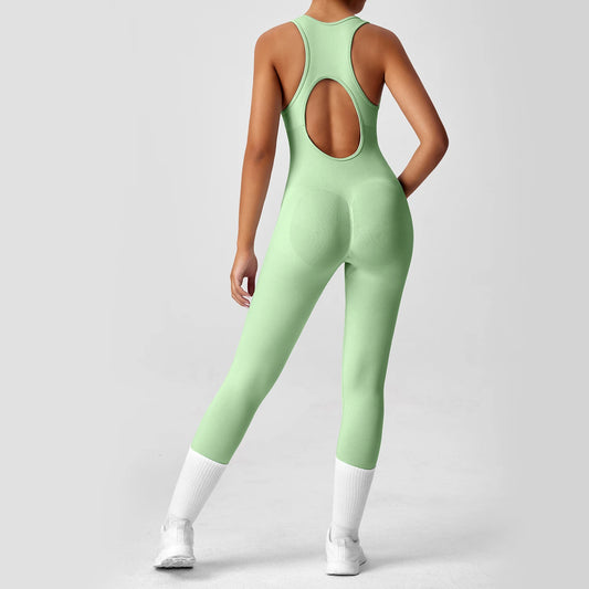 Body de yoga sans couture à dos en V pour femme — Combinaison une pièce contrôle ventre et fessier pêche