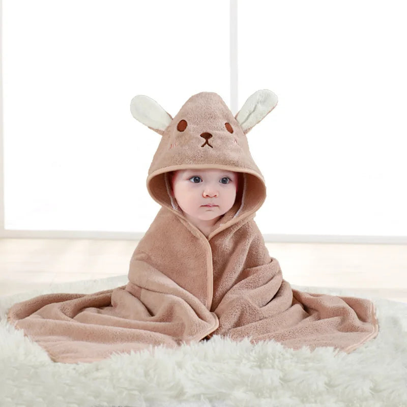 Gray Hooded Coral Fleece Bath Towel Blanket