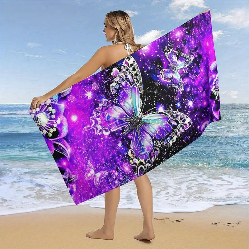 Beach Towel Galaxy and Butterfly Pattern Sun Protection Windproof Swimming