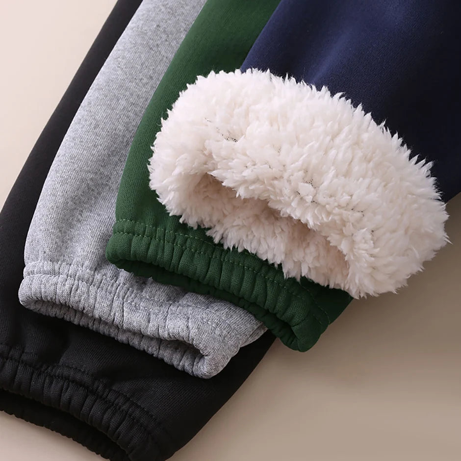 Autumn And Winter Children's Plush Warm Sports Casual Pants For Boys And Girls Solid Color Fashion Thick Windproof Harun Pants