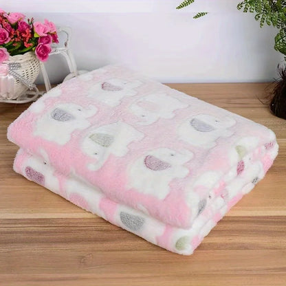 Cartoon Elephant Flannel Pet Blanket, Dogs & Cats