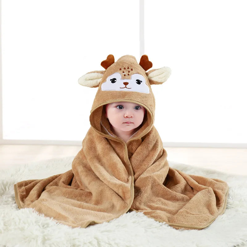 Gray Hooded Coral Fleece Bath Towel Blanket