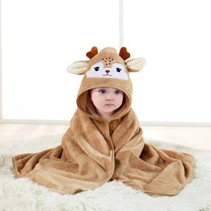Gray Hooded Coral Fleece Bath Towel Blanket