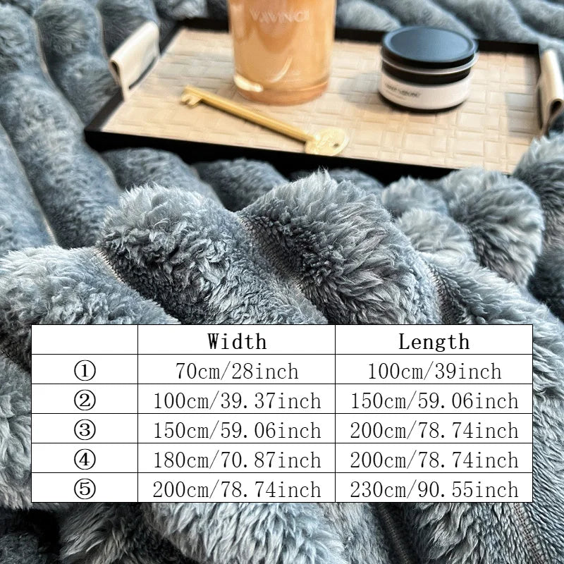 Luxurious Faux Rabbit Fur Throw Blanket Super Soft Thickened Flannel All-Season Multifunctional for Sofa Bed Travel Pet