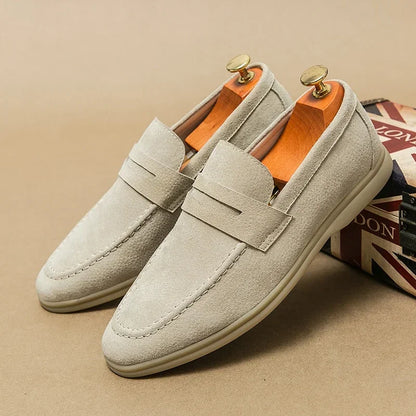 Men's Luxury Beige Suede Loafers | Soft Sole Business Moccasins Slip-On