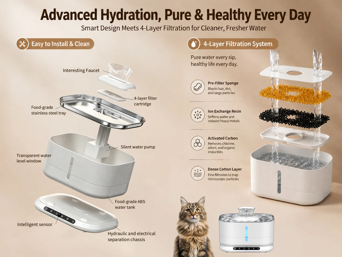 Cordless Cat Water Fountain, 3.5L Rechargeable