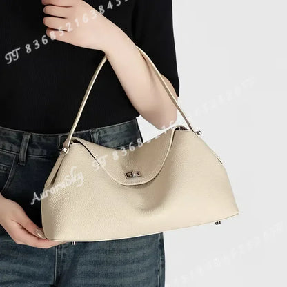 Retro Cowhide Leather Tote, Large Capacity Shopping Bag
