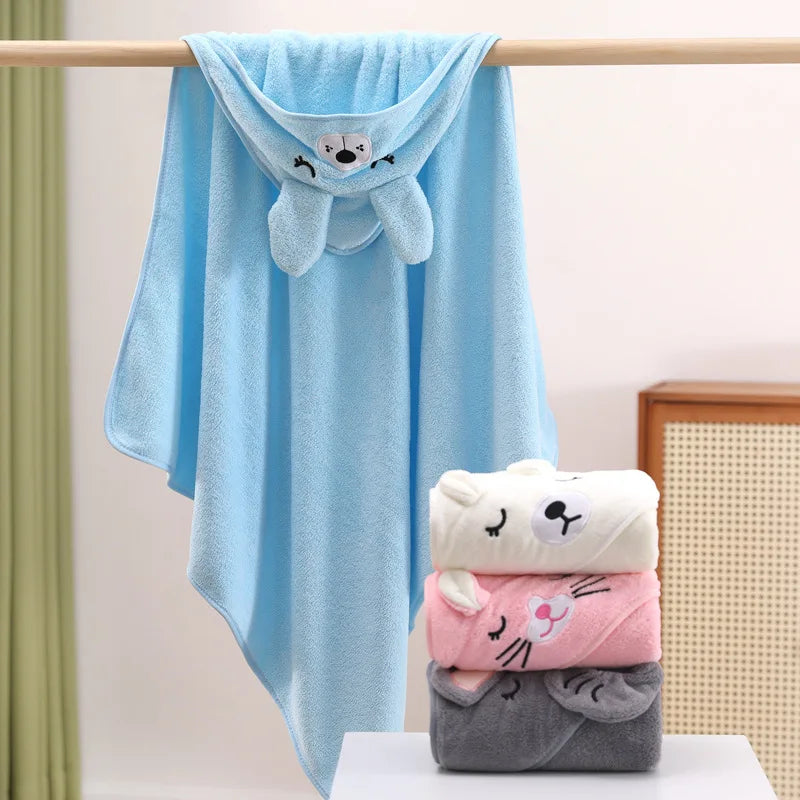 Cartoon Hooded Baby Bath Towel & Swaddle Wrap