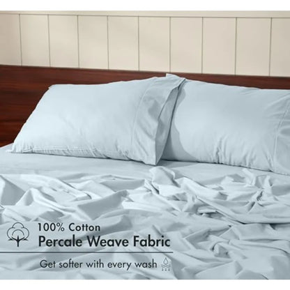100% Cotton Percale Sheets Crisp Cooling Summer Bed Sheets for Hot Sleepers, Deep Pocket 14", Soft Peach Finish, Breathable and