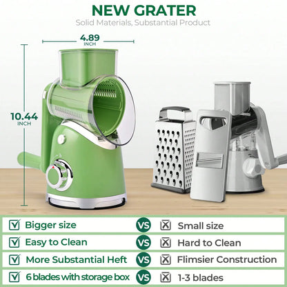 Rotary Cheese Grater with 6 Interchangeable Blades and Suction Base