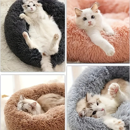 Striped Plush Round Nest Bed for Cats & Dogs