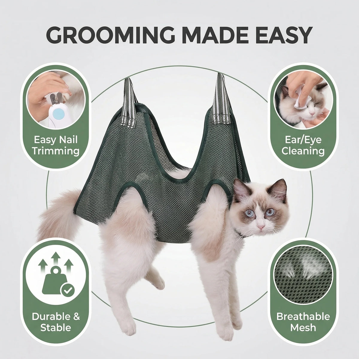 Adjustable Cat Grooming Hammock & Restraint Bag