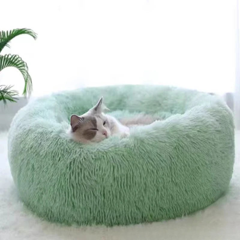 Striped Plush Round Nest Bed for Cats & Dogs