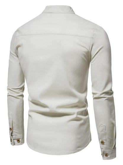 Men's Pure Cotton Slim-Fit Shirt — Elegant Long Sleeve Stand-Up Collar