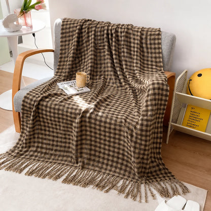 Sage Green Diamond Knit Throw Blanket with Tassels