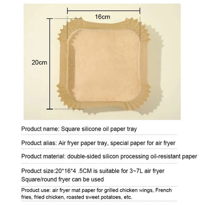 50-Pack Disposable Air Fryer Paper Liners, Non-Stick Square