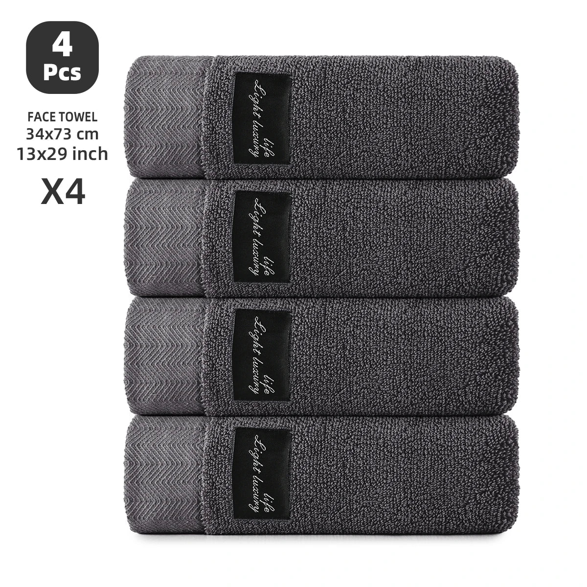 4-Pack 100% Cotton Towels, Soft & Comfortable, High Water Absorbency, Hair-Drying