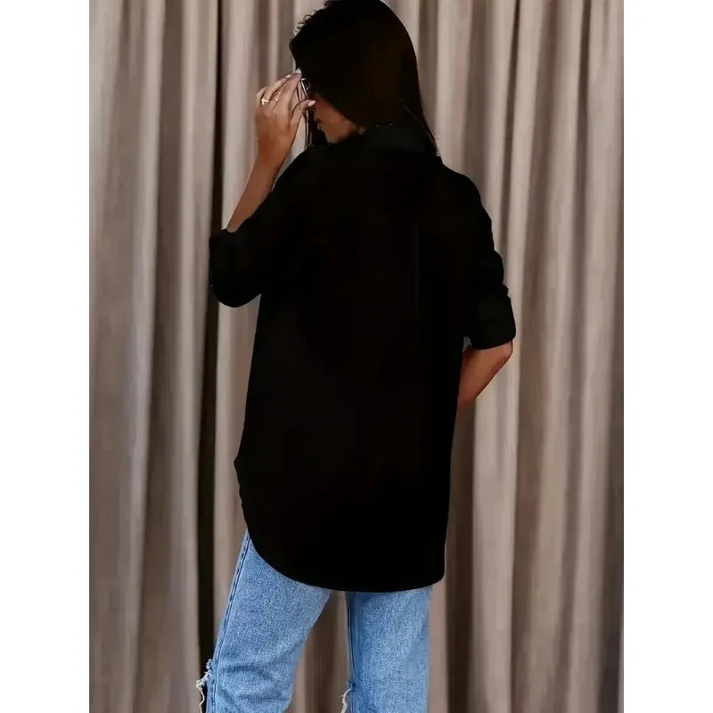 Women's Plus Size Formal Shirt — Long Sleeve Button Up Workwear Blouse