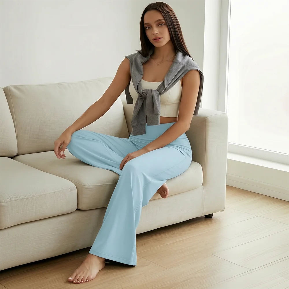 Women's High Waist Straight Leg Yoga Pants — Naked Feel Butt Lifting Ice Silk Trousers