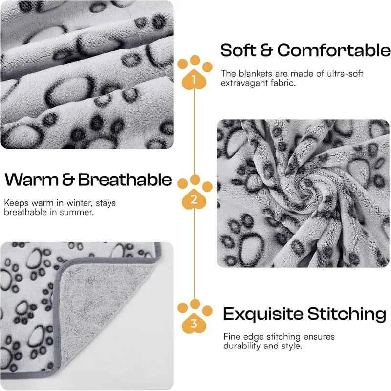 2PCS Soft Fluffy High Quality Pet Blanket Cute Cartoon Pattern Paw Print Dog  Pet Mat Warm and Comfortable Blanket for Cat Dogs