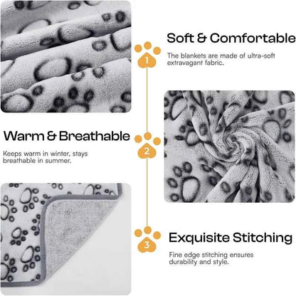 2PCS Soft Fluffy High Quality Pet Blanket Cute Cartoon Pattern Paw Print Dog  Pet Mat Warm and Comfortable Blanket for Cat Dogs