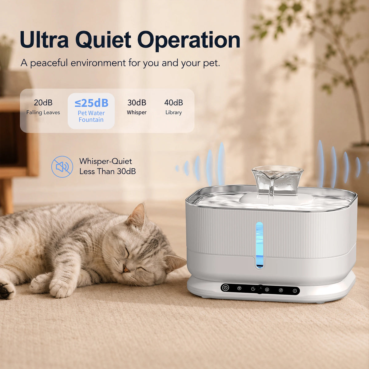 Cordless Cat Water Fountain, 3.5L Rechargeable