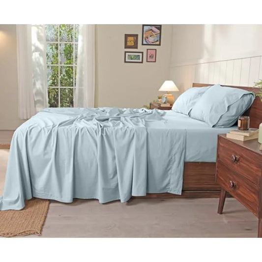100% Cotton Percale Sheets Crisp Cooling Summer Bed Sheets for Hot Sleepers, Deep Pocket 14", Soft Peach Finish, Breathable and