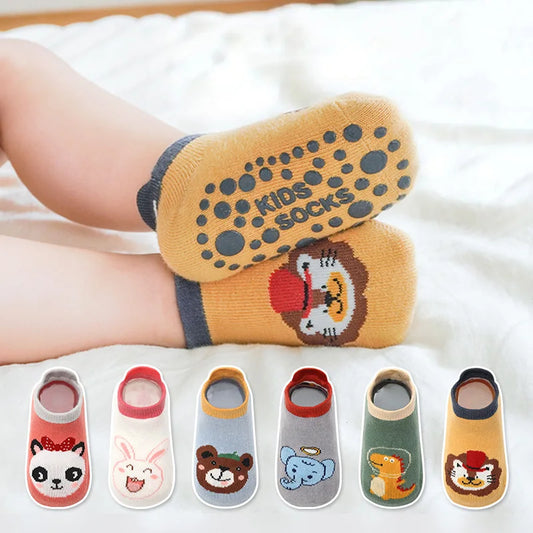 6-Pair Cartoon Animal Print Non-Slip Kids Socks