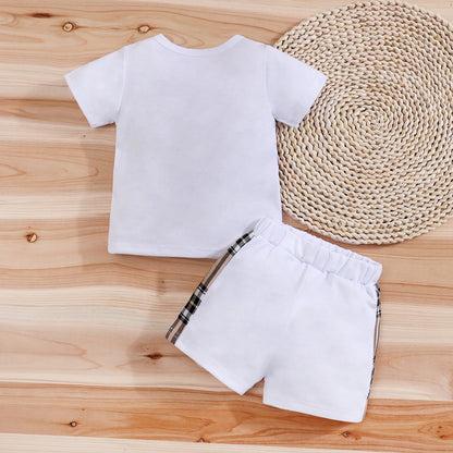 Checked Bear Print Tee & Shorts 2-Piece Set