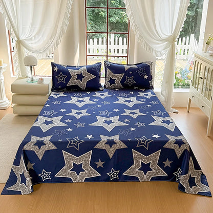 3PCS Bed Flat Sheet WITH pillowcase Bed Plain Solid Color Top Sheets Single/Queen/King Flat Bedsheets Home Bed Linen Sheets