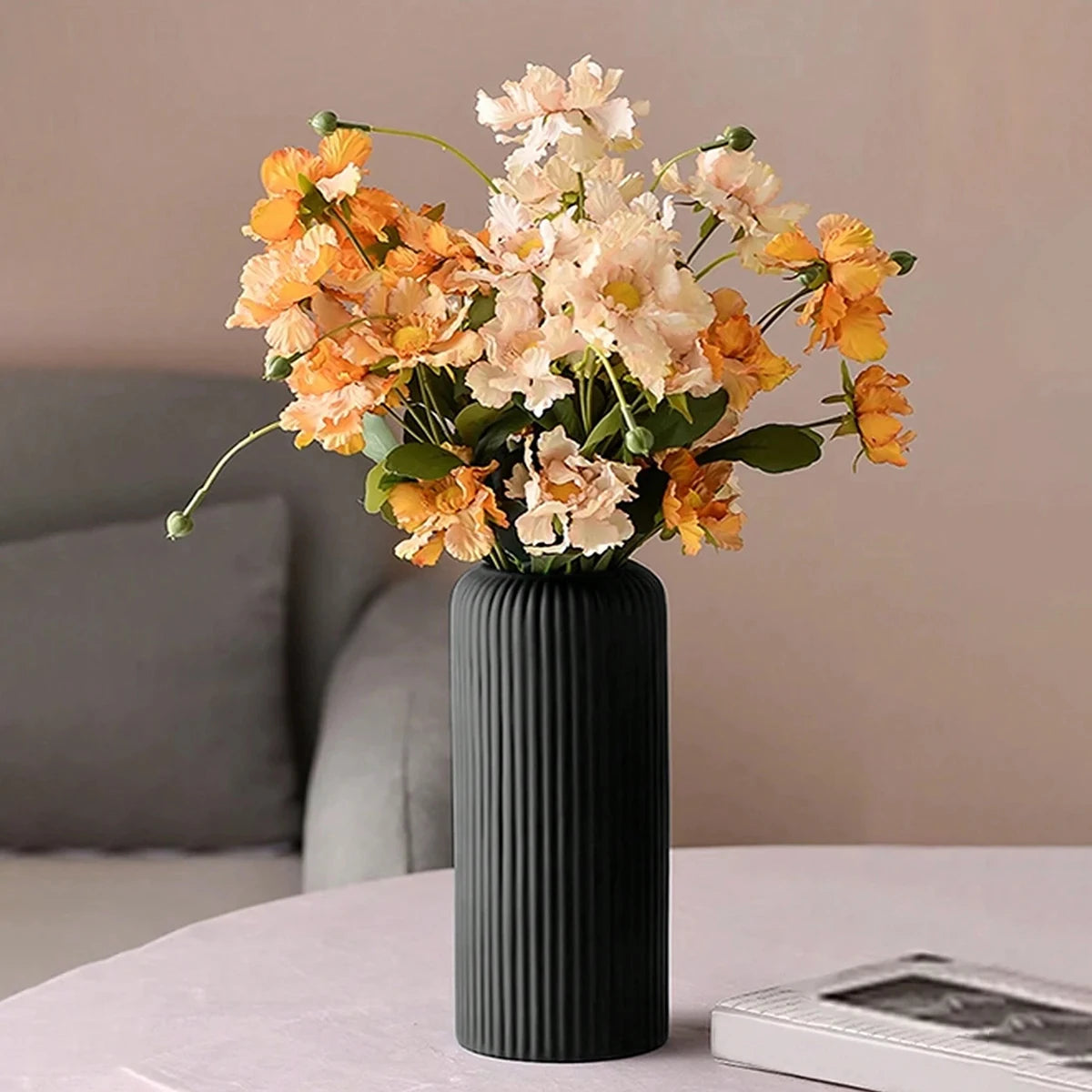 Striped Ceramic-Look Vase — Lightweight Decorative Flower Vase for Home & Floral Display