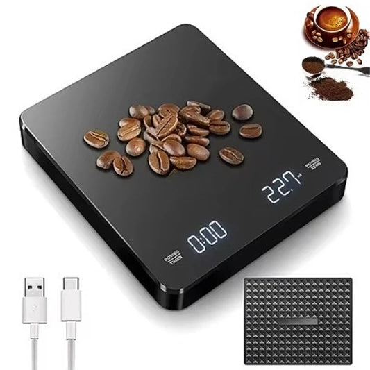 Balance à café électronique avec minuteur | Affichage LED Recharge USB Balance de précision 3KG
