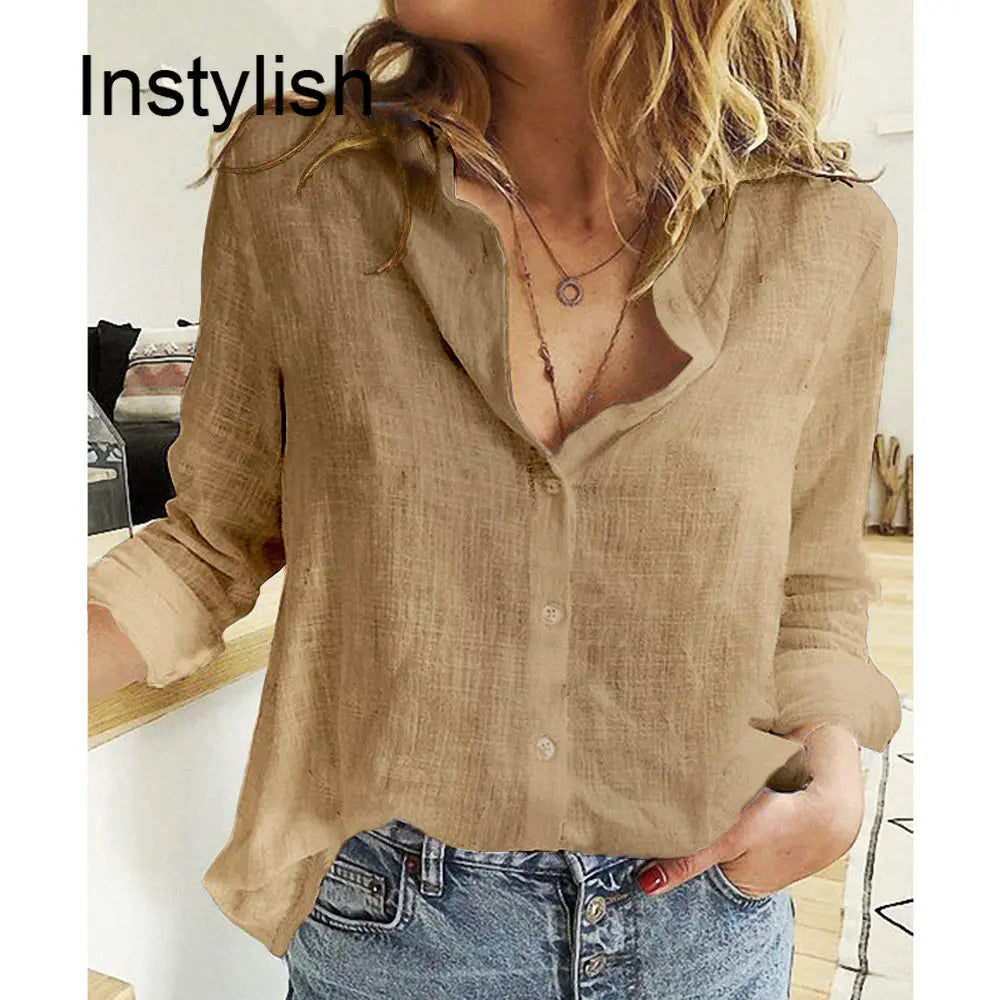 Women's Cotton Linen Loose Shirt — Y2K Streetwear Harajuku Tunic Blouse