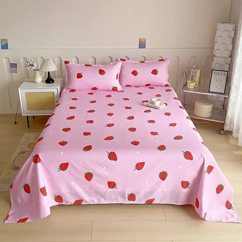 Red Floral Printed Flat Bed Sheet | Single-King