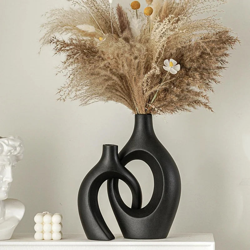 Modern Imitation Ceramic Vase Set of 2 Hollow Scandinavian Medieval Aesthetic Decorative Flower Vases for Home Decor