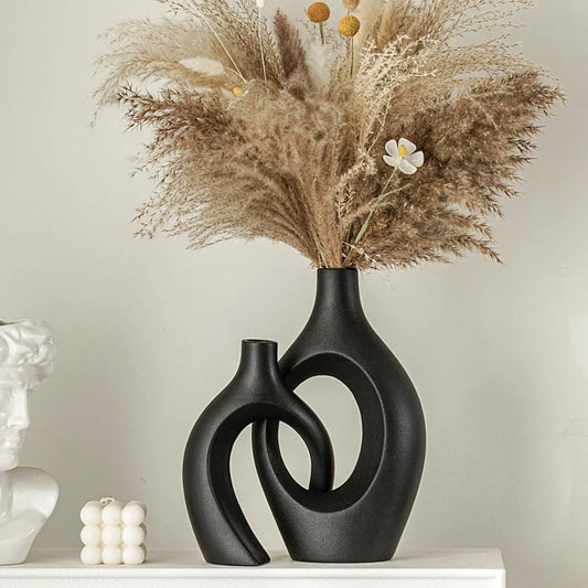 Ensemble de 2 vases en céramique d'imitation moderne, vases à fleurs décoratifs creux au design scandinave médiéval pour la décoration intérieure