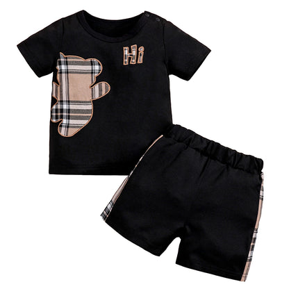 Checked Bear Print Tee & Shorts 2-Piece Set