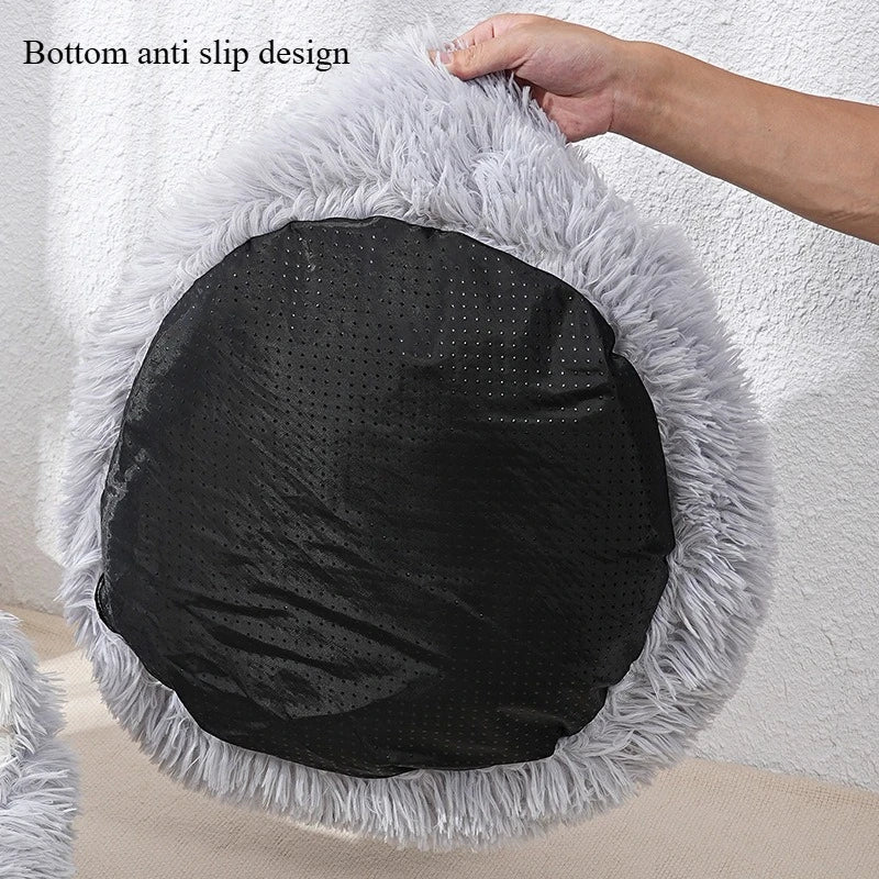Striped Plush Round Nest Bed for Cats & Dogs