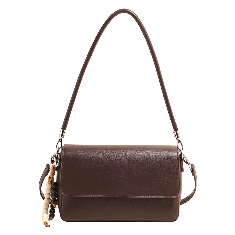 Nude Pebbled Leather Flap Crossbody, Minimalist Design