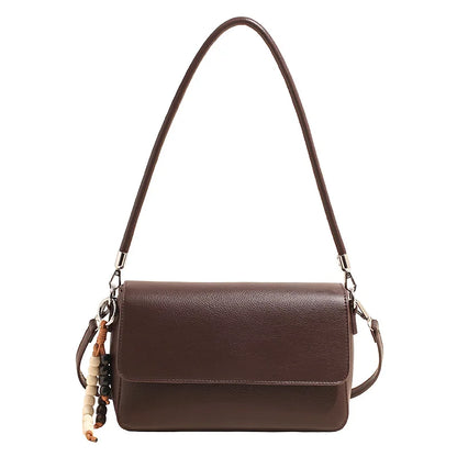 Nude Pebbled Leather Flap Crossbody, Minimalist Design