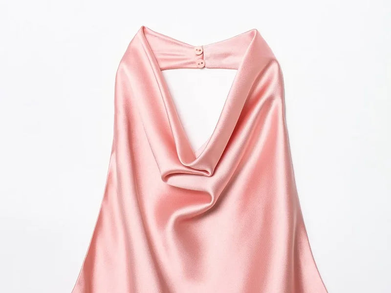 MUJER Women's Halter Satin Camisole Top — Off Shoulder Backless Summer Top