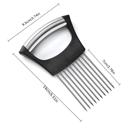 Stainless Steel Onion Slicer Holder & Meat Tenderizer – Multipurpose Cutting Tool