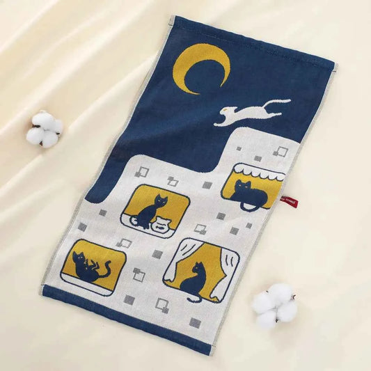 Cartoon Face Towels Hand, Dish Towel, 25*50 cm, Three-layer Cotton Gauze, Cats Print, Kitchen, Bathroom