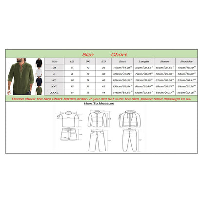 Men's Casual Long Sleeve Henley Shirt — Mandarin Collar Loose Fit Pullover Top