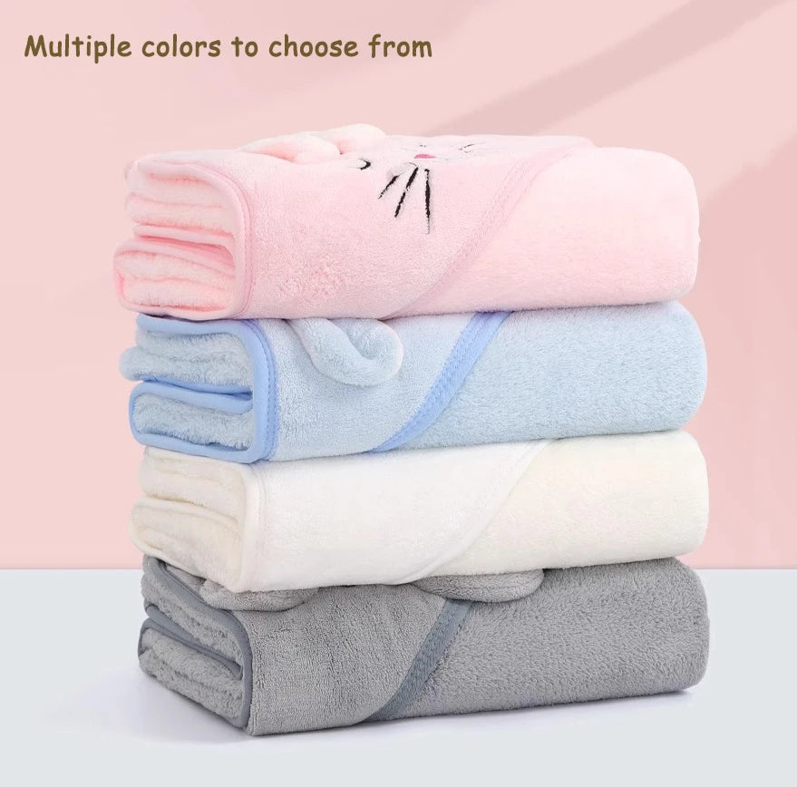 Gray Hooded Coral Fleece Bath Towel Blanket