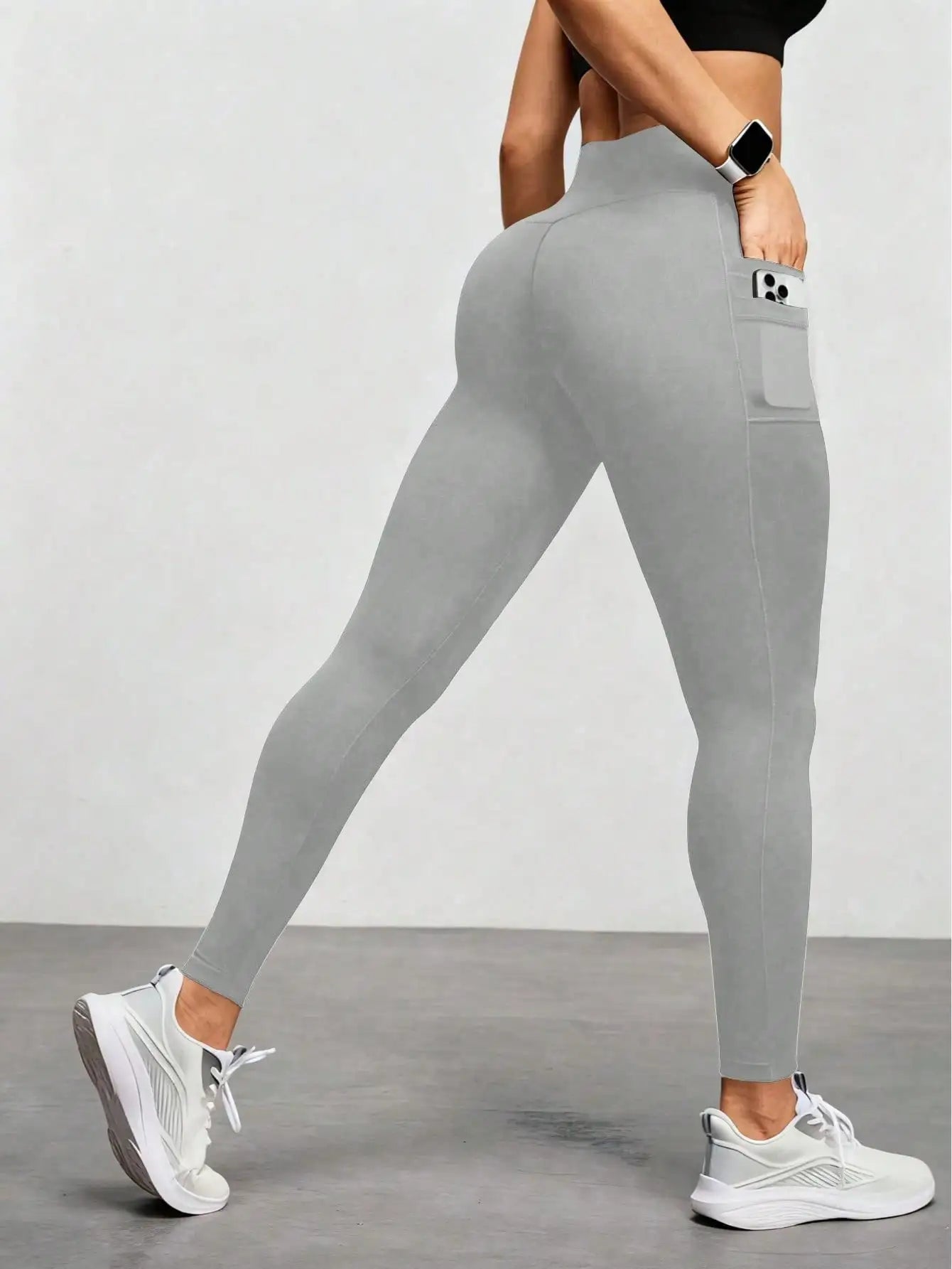 Women's High Waist Elastic Yoga Pants with Side Pockets — Casual Running Fitness Trousers