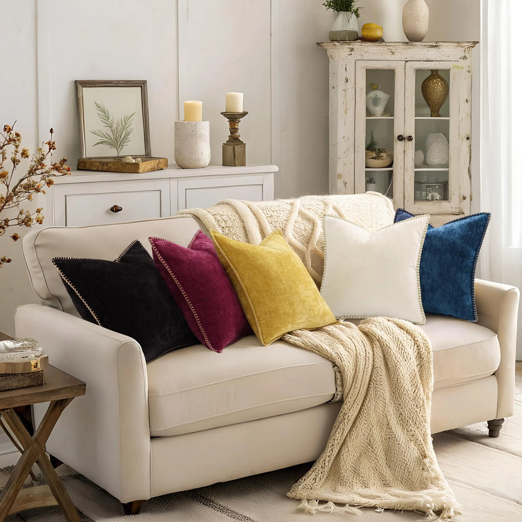 Black Chenille Cushion Cover with Stitched Edge
